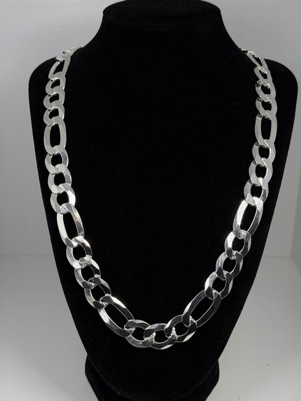 Italian 925 Sterling Silver Figaro Chain Necklace Men 14.3mm 23 Inch 90g Heavy